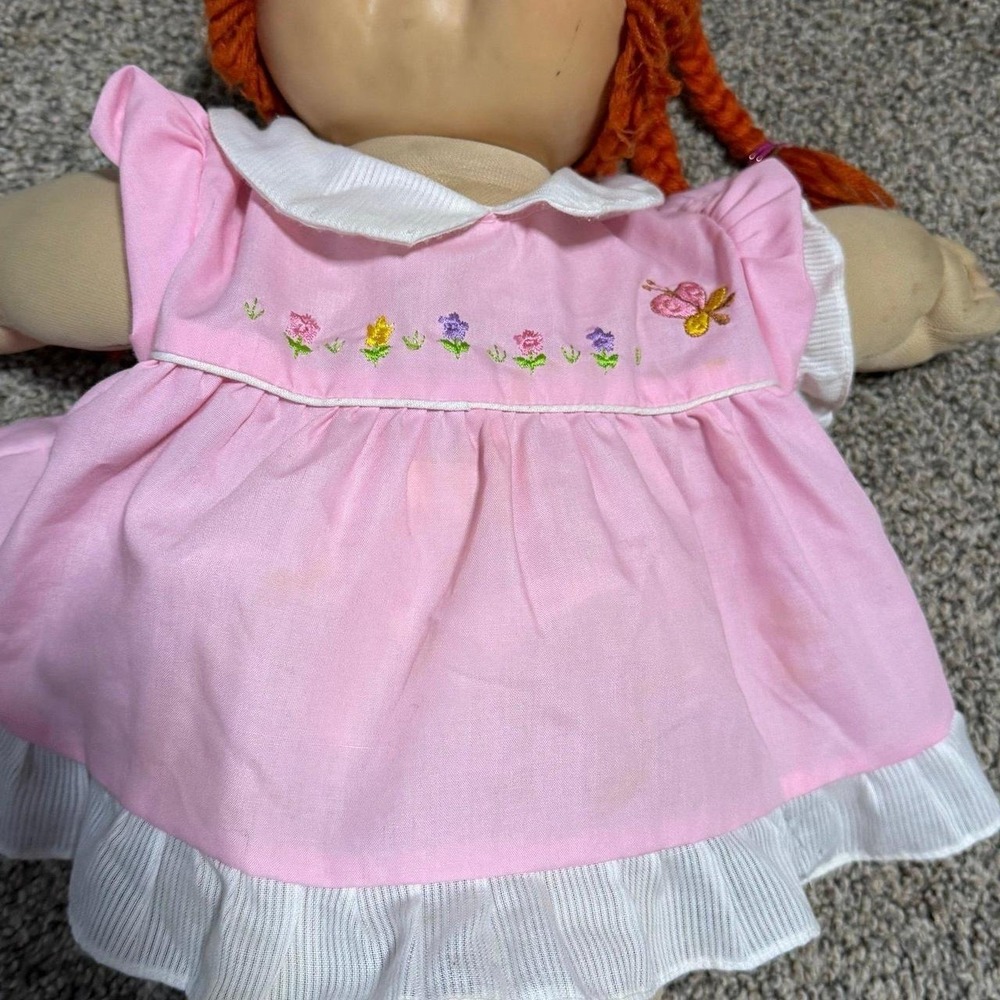 Vintage Cabbage Patch Kids Red Yarn Hair Doll Pink Dress Blue Shoes 1982 - Picture 3 of 7